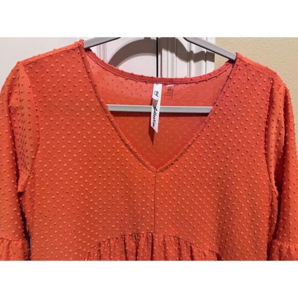 New York Collection Orange 3/4 Inch Sleeve Swiss Dot Dress Petite Sz XLP - Picture 3 of 9